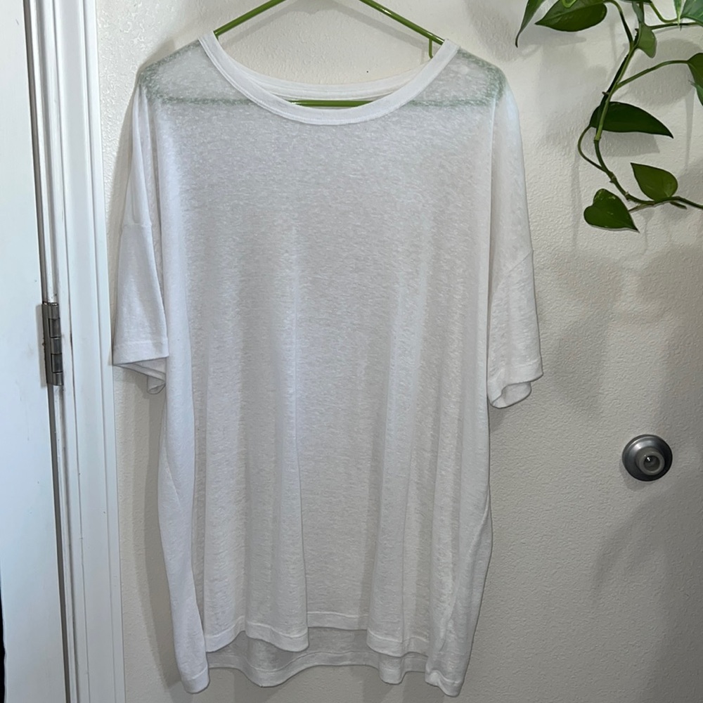 American Eagle Women’s White Oversized Linen Blend T Shirt